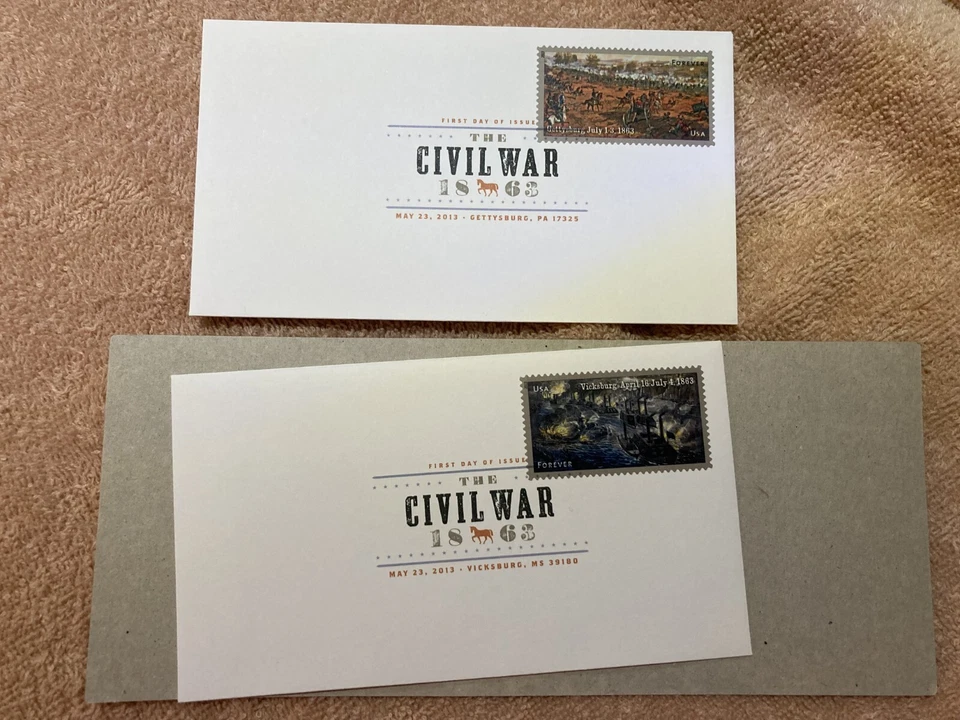 2 Commemorative Civil War Stamps Gettysburg Vicksburg First Day Of Issue - Image 1 of 2