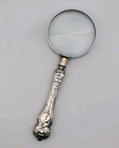 Lupa antigua de plata de ley, Birmingham Art Nouveau cristal espía - Imagen 1 de 5