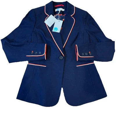 Jaqueta de alfaiataria Boden feminina tamanho 10RUS azul marinho algodão nova com etiquetas forro colorido preppy - Imagem 1 de 4