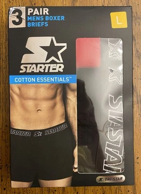 Starter 3-Pack Mens Cotton Essentials Dri-Star Boxer Brief Size L - Image 1 of 3