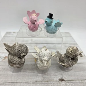 Vintage Weihnachten Putz Vögel Japan Papier rosa & blau Süßigkeiten Behälter Menge 5 Ostern - Bild 1 von 17