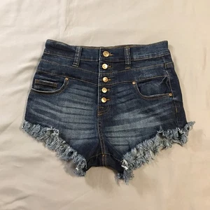 No Bounderies Jeans Shorts Women’s 5 High Rise Button Fly Cut Off Distressed - Picture 1 of 9