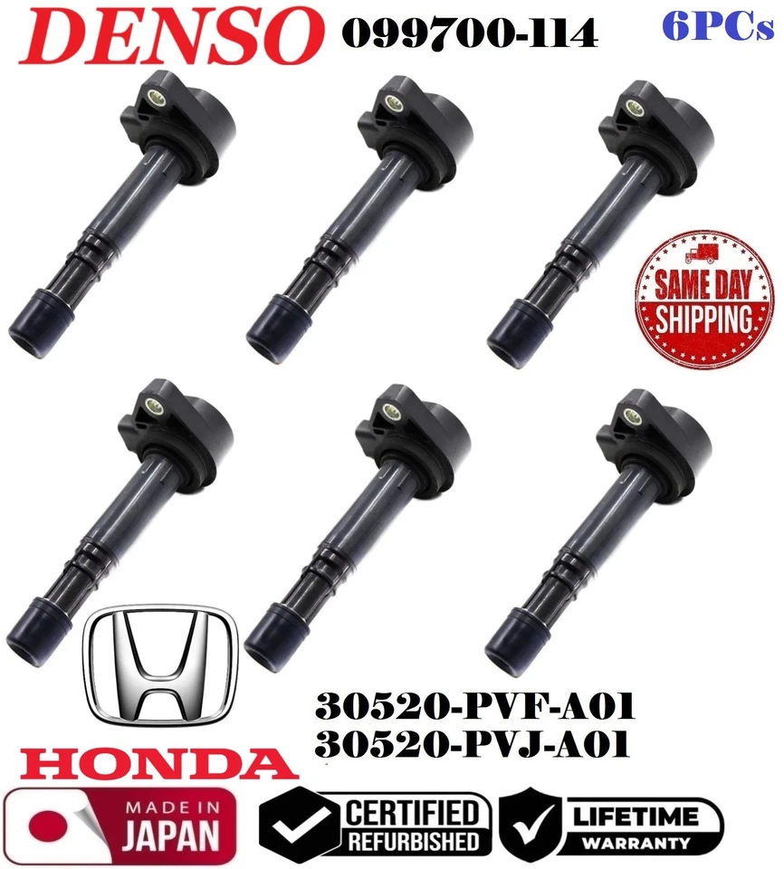✅OEM DENSO 6x Ignition Coils For 2001-2008 HONDA Civic Pilot Ridgeline 1.7L 3.5L - Image 1 of 1