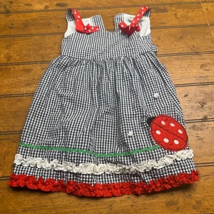 Vestido de guinga Ladybug rojo a lunares lazos 3T Rare Too para niñas pequeñas - Imagen 1 de 6