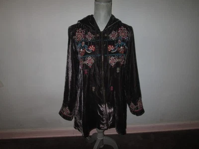 KYLA SEO X Athleta Embroidered Brown Velvet Full Zip Hooded Jacket / Top Sz  M - Image 1 of 4