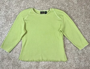 L.L. Bean Outdoors Green Waffle Knit Thermal Top Women’s M Lettuce Hem Y2K - Picture 1 of 4