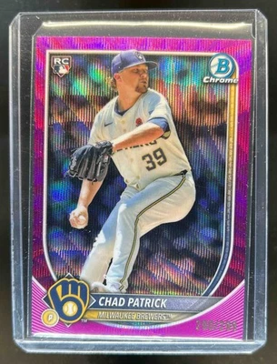2025 Bowman Chrome Chad Patrick RC Fuchsia Wave Refractor #290/299 Brewers - Image 1 of 2