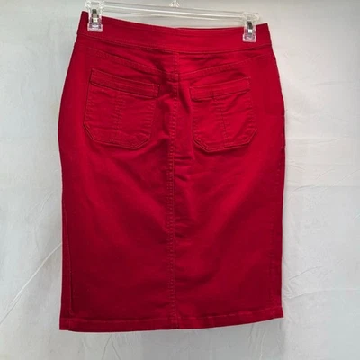 Women’s red Liz Claiborne size 4 button down denim pencil skirt - Image 1 of 4