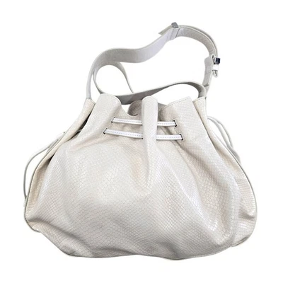 Bolso de Hombro Halston Heritage Cuero Piel de Serpiente con Cordón Marfil Diseñador Cartera Foto 1 de 4