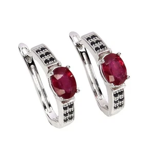 925 Sterling Silver Earrings Oval Ruby 7x5mm Black Spinel Gemstone Jewelry - Picture 1 of 14