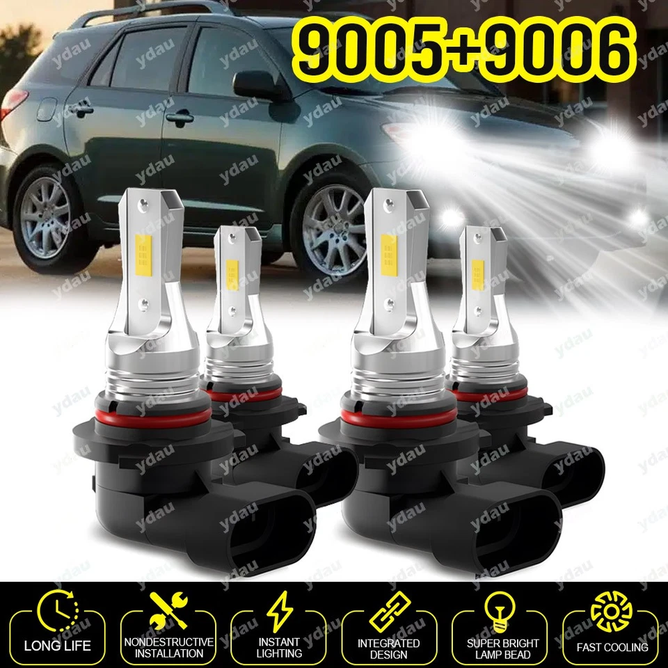 Combo de 4 faros LED bombillas de haz alto bajo 9005 9006 para Toyota Matrix 2003-08 Foto 1 de 4