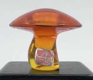 Vintage Viking Art Glass Mushroom Paperweight in Persimmon Orange W/Sticker - Picture 1 of 6