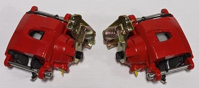 RED GM Chevy Chevelle Camaro Nova Rear Disc E Brake Metric Calipers Pair Loaded - Image 1 of 4