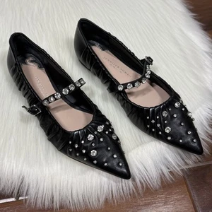 Antonio Melani Jennifer Sumko Size 5.5 M Black Bling Lyssa Lou Mary Jane Flats - Picture 1 of 10