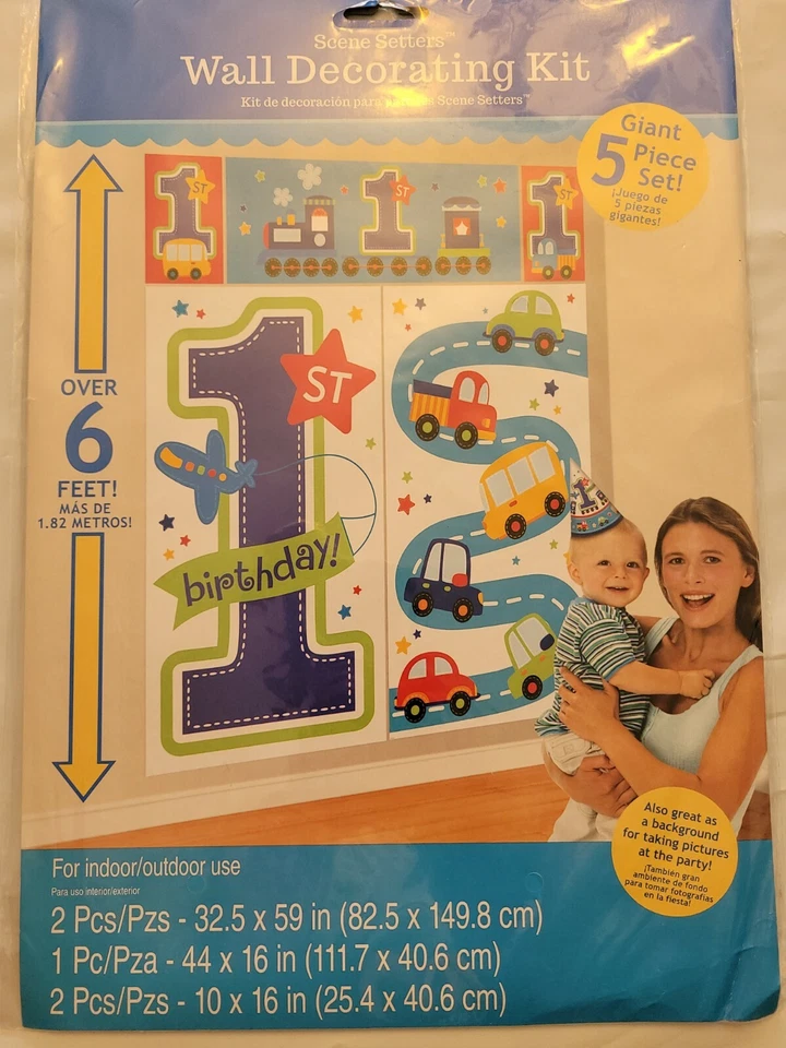 KIT DE DECORACIÓN DE CARTELES DE PARED 1er CUMPLEAÑOS Todo a Bordo (5 piezas) ~ Suministros para Primera Fiesta Foto 1 de 1