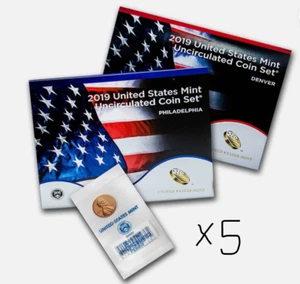5 Unopened 2019-P&D Uncirculated Coin Sets w/ "W" Penny. #19RJ - Picture 1 of 10