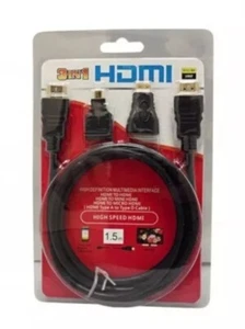 3 in 1 HD High Speed HDMI to HDMI Cable + Micro HDMI Adapter+ Mini HDMI Kit New - Picture 1 of 3
