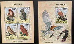COSTA DE MARFIL 2014. Búhos. (Fauna Africana). 2 HB (1x4v + 1x1v). NHM - Imagen 1 de 3