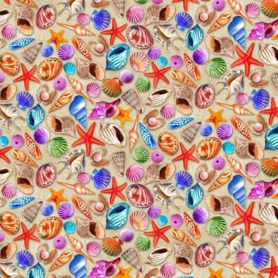 Michael Miller - Sea World - Shellebration - Beige, tela por comprar Foto 1 de 4