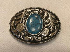 Western Belt Buckle With Large Turquoise Stone - Picture 1 of 6