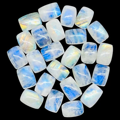 25 Pcs Natural Rainbow Moonstone 14x10mm Cushion Blue Shines Cabochon Gemstones - Image 1 of 4