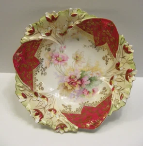 Vintage Porcelain Pottery Fushia Floral Bowl Unmarked Prussia Hand Painted 3-b - Picture 1 of 10