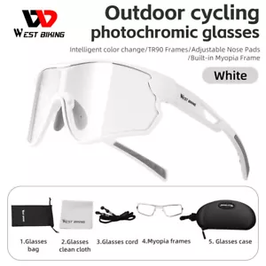 WEST BIKING Photochromic Cycling Sunglasses Fishing Glasses Bike Goggles White - Picture 1 of 20