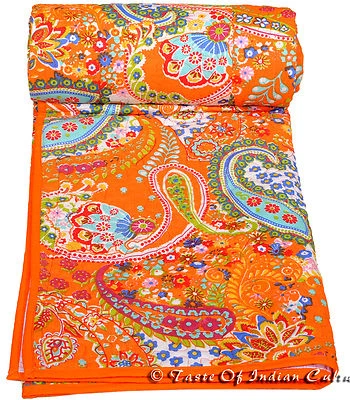 Colcha étnica cachemira naranja hecha a mano edredón edredón tapiz ropa de cama Foto 1 de 4