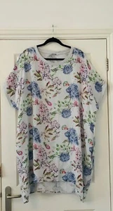 Made in Italy fine Linen floral Summer Dress with 2 Pockets, light gray, Size XL - Picture 1 of 8