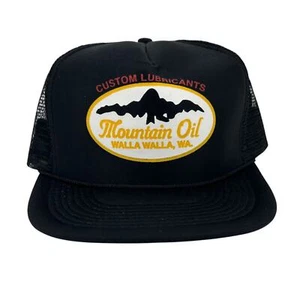 Mountain Oil Custom Lubricants Walla Walla Wa Hat Vtg Black Snapback Trucker Cap - Foto 1 di 9
