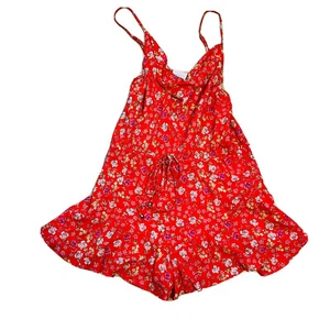 Skylar + Madison Red Floral Romper Size S Elastic Waist Summer Kayle Amore Set - Picture 1 of 11