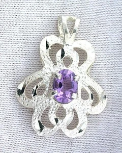 Sterling Silver Natural Amethyst Gem Stone Gemstone Teddy Bear Pendant EBS2413 - Picture 1 of 2