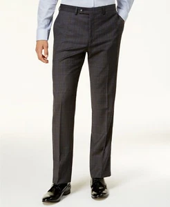 $200 Calvin Klein 35w X 36l Men'S Gray Plaid Slim Fit Flat Front Pants Trousers - Picture 1 of 4