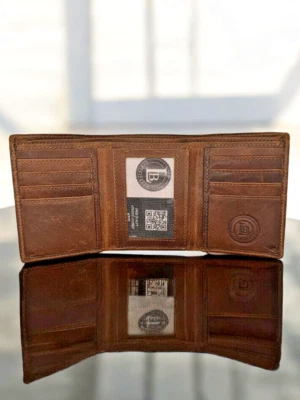 RFID Blocking Brown Vintage Leather Men's Trifold Center Flap Wallet NEW - Image 1 of 4