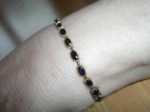 12.20Ct Oval Cut Simulated Blue Sapphire Tennis Bracelet 925 Silver Gold Plated - Picture 1 of 3