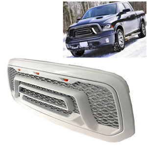For 13-18 Dodge Ram 1500 Rebel Style Grille ABS Bumper Grill Painted White LED