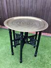Antique Vintage Islamic Folding Wooden table with Brass Top Ebonised Occasional