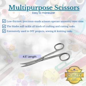 Embriodery & Craft Scissors 4.5" Curved Tips Sharp/Sharp Stainless Steel - Picture 1 of 3