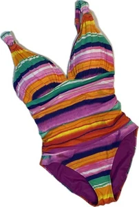 Bleu Rod Beattie sz 6 Winning Streak Plunge Mio One Piece Swimsuit Striped NEW - Picture 1 of 9