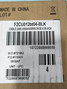 BELKIN - CABLE F2CU012BT04-BLK 4FT BLK MICRO USB TO USB CHARGE - Picture 1 of 5