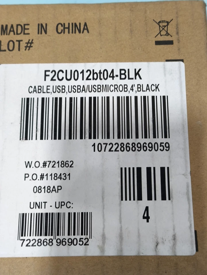 BELKIN - CABLE F2CU012BT04-BLK 4FT BLK MICRO USB TO USB CHARGE - Image 1 of 4