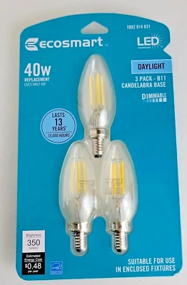 Ecosmart™ LED 40W B11 Dimmable Candelabra Base Daylight (3-pk) - New & Sealed - Image 1 of 4