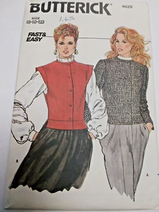Jacket Vest 8 10 12 Butterick 4629 Sewing Pattern UC VTG 80s Fast Easy Button Up - Picture 1 of 6