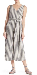 Max Studio Sleeveless V-Neck Stripe Print Waist Tie Jumpsuit NWT $128 - Picture 1 of 5