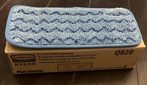 Box of 6 Rubbermaid Q820 Hygen 11" Microfiber Wall Stair Mop Pad BLUE RCPQ820BLU - Picture 1 of 4