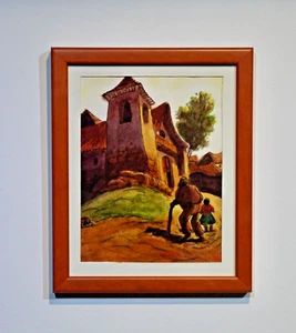 Original watercolor framed signed matted Cusco Peru, small, man and child - Picture 1 of 8