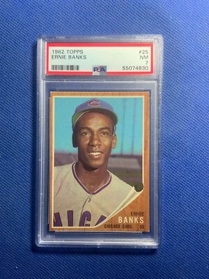 1962 TOPPS #25 ERNIE BANKS CUBS HOF PSA 7 - Image 1 of 2