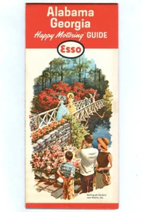 Vintage 1963 ESSO Alabama & Georgia HAPPY MOTORING GUIDE Road Map! HUMBLE OIL! - Picture 1 of 4