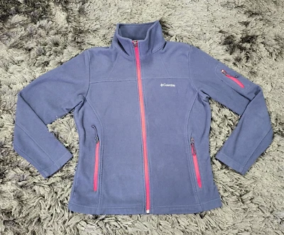 Chaqueta polar Columbia para mujer M azul rosa cuello falso cremallera completa senderismo camping logotipo Foto 1 de 4