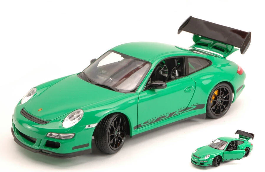 WELLY WE8015GR PORSCHE 911 GTR 3 RS 2007 GREEN WITH BLACK STRIPES 1 18